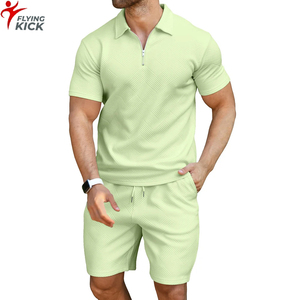 OEM Sports <b>Suit</b> Men's Matching Polo Shirt Men Shorts 2 Piece Sets Custom Zipper <b>Button</b> Polo Jersey or French Terry Shorts Set - Product Image 1