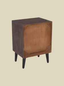 Table de chevet vintage en bois massif, forme cube, sculptée à motifs floraux, avec un tiroir, support en métal, style rustique, pour chambre à coucher, salon, meubles de ferme - Product Image 6