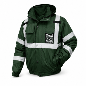 Chaqueta de Trabajo de Poliéster Reflectante de Alta Visibilidad Directo de Fábrica, Uniforme de Seguridad con Capucha, Bolsillo Transparente para Identificación, Cintura Elástica, Multibolsillos - Product Image 1