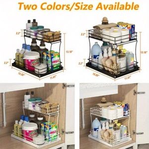 Two-Tier Pull-Out Cabinet Organizer Slidable Sink Cabinet Organizer for Kitchen & Bathroom Kitchen Bathroom Accessory - Product Image 4