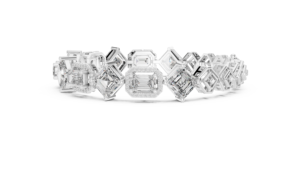 Pulsera llamativa con halo de esmeraldas de corte mixto y diamantes Asscher engastados en forma de cometa - Product Image 1