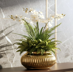 Stunning trio of tall gold-collared floor vases showcasing an exquisite textured <b>mosaic</b> pattern style, at wholesale price. - Product Image 6