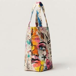 Bolsa de Mano de Lona de Algodón con Estampado de Grafiti, Gran Capacidad, Bolso de Hombro para Mujer, Ecológico, Reutilizable, Arte Urbano, Compras - Product Image 3