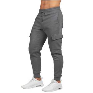 Pantalon de survêtement cargo gris uni pour homme, coupe slim, taille élastique, cordon de serrage, plusieurs poches, décontracté, pour l'automne - Product Image 5