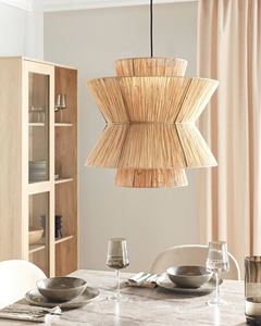 Decorative pendant <b>lights</b> made of woven jute fiber, chandeliers for living rooms and restaurants, natural colors, round shape. - Product Image 4