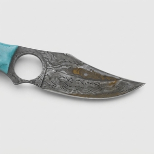 Cuchillo de caza y bushcraft de hoja fija de acero de Damasco forjado a medida con mango de resina ósea, venta al por mayor OEM - Product Image 3