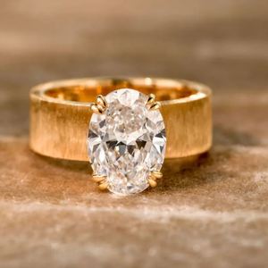 Oval Vintage Style Brushed Gold Wide Band Moissinite <b>Diamond</b> <b>Ring</b> - Product Image 1