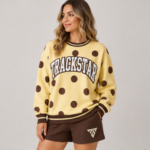 Women's Pale <b>Yellow</b> Jumbo Dot Varsity Crew Neck 2-Piece Shorts Set Custom Casual Sportswear - Product Image 3