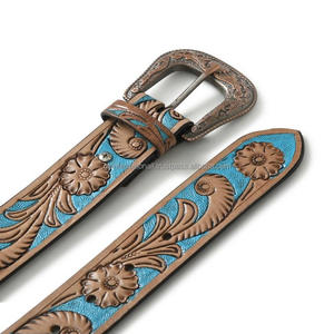 Cinturón de cuero occidental de alta calidad Herramientas hechas a mano y tallado Cinturón de herramientas de mano de cuero occidental de grano completo con hebilla floral - Product Image 5