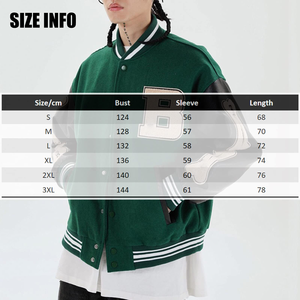 เสื้อแจ็คเก็ตเบสบอลปักลายเชนิลล์ทรงโอเวอร์ไซส์สำหรับผู้ชาย พร้อมปกเสื้อพับได้ สไตล์วิทยาลัยสุดเท่ห์ - Product Image 6