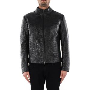 Chaqueta de cuero para hombre de alta calidad con logotipo personalizado Chaqueta bomber de cuero auténtico chapada en cocodrilo negro Servicios OEM - Product Image 5