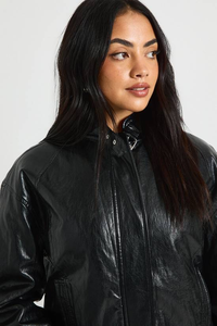 Nouvelle veste en cuir de moto pour femmes, noire, avec fermeture éclair, grande taille, manteau d'automne pour femmes, vente en gros - Product Image 6