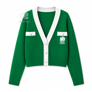 เสื้อคาร์ดิแกน Iota Phi Lambda Sorority สำหรับผู้หญิง ปักลายตราสัญลักษณ์ คอวี ติดกระดุม ผ้าถักอะคริลิก เสื้อสเวตเตอร์สำหรับนักศึกษา เสื้อคลุม - Product Image 1