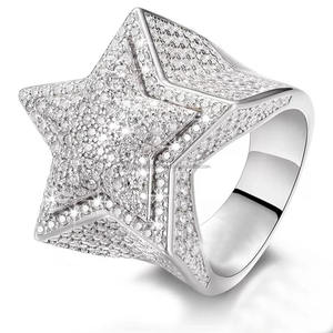แหวนมอสซาไนต์รูปดาวแบบกำหนดเอง ชุบโรเดียม เงินแท้ 925 ประดับเพชรแบบหนามเตย สไตล์ฮิปฮอป สำหรับทั้งชายและหญิง ของขวัญวันเกิด - Product Image 2
