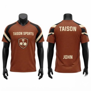 160 GSM Interlock Polyester Men's Breathable Anti-Bacterial Short Sleeve <b>Table</b> <b>Tennis</b> Jersey Brown Black Contrast Panel Sports - Product Image 1
