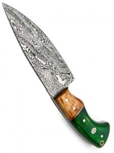Cuchillo de Chef de Acero de Damasco Forjado a Mano Personalizado con Mango Híbrido de Resina Verde y Madera Natural - Product Image 6