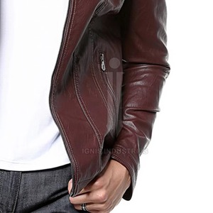 Wholesale Price Elegant Style <b>Men's</b> Genuine PU Leather <b>Jacket</b> Stand Zipper Motorbike Winter Breathable Waterproof Plain Dyed - Product Image 3