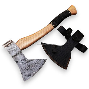Hacha de Estilo Vikingo de Acero de Damasco Forjado a Medida con Mango de Madera y Funda de Cuero, Hacha de Carpintería OEM Personalizada - Product Image 2