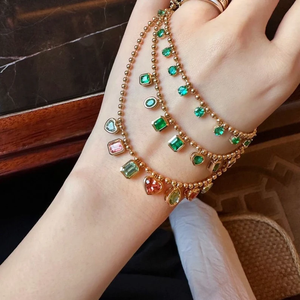 Collar de cadena con cuentas de circonita cúbica con corte de corazón chapado en oro real de 18 quilates para mujer, joyería de moda para uso diario y fiestas - Product Image 2