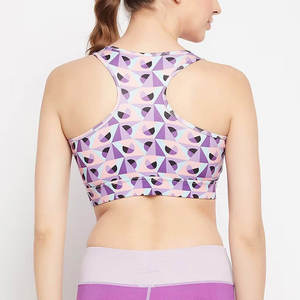 Soutien-gorge de sport pour femme, dos nageur, soutien moyen, décolleté plongeant, longueur intégrale, orné de cristaux, couleur unie, sans couture, respirant, en Spandex/Nylon, pour le yoga - Product Image 3