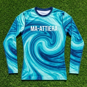 เสื้อคอมเพรสชั่นแขนสั้นผู้ชาย สีฟ้าเทอร์ควอยซ์ ลายคลื่น สำหรับออกกำลังกาย ฟิตเนส วิ่ง เทรนนิ่ง ชุดกีฬา เสื้อเบสเลเยอร์ประสิทธิภาพสูง - Product Image 6