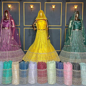 Tenue de mariage en lehenga choli en tissu filet avec broderie au fil, travail de miroir et décoration de pierres, disponible en 20 couleurs et 10 modèles - Product Image 2