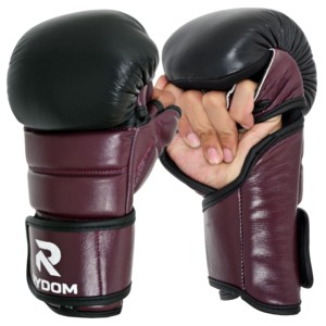 ถุงมือ MMA แบบครึ่งนิ้ว RYDOM หนัง PU สำหรับฝึกศิลปะการต่อสู้และมวย สีแดงเลือดหมู พร้อมสายรัดข้อมือแบบเวลโคร - Product Image 1