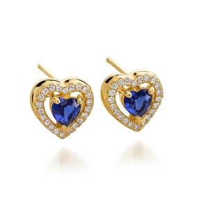 Boucles d'oreilles Halo Heart Blue CZ Valentine, argent sterling 925 plaqué or, bijoux de luxe pour femmes, occasions de fête - Product Image 2