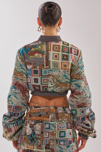 Chaqueta Bomber con Estampado de Patchwork, Cierre de Cremallera, Cuello Camisero, Estilo Urbano, Unisex, para Otoño - Product Image 4