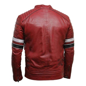 เสื้อแจ็คเก็ตหนัง PU สีแดงสำหรับผู้ชาย คอตั้ง ปิดด้วยซิป สีพื้น ทรงเข้ารูป กันลม เหมาะสำหรับฤดูใบไม้ร่วง สไตล์ไบค์เกอร์ - Product Image 2
