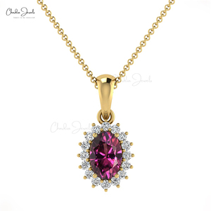 Authentic Rhodolite Garnet and White Diamond Halo Pendant for Women 14k Fine Gold Hallmark Jewelry From Top Asian Manufacturer - Product Image 3