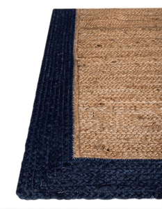 Alfombra de Cocina Rectangular de Yute Natural Tejida a Mano, con Borde Azul Marino, Estilo Rústico, Antideslizante - Product Image 4