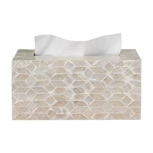 Caja de pañuelos rectangular de alta gama con incrustaciones de nácar y madera hecha a mano para decoración del hogar - Product Image 3