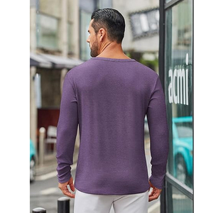 T-shirt en coton uni à manches longues pour homme, col rond décontracté, impression personnalisée, fournisseur en gros OEM ODM - Product Image 5
