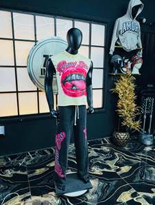 Conjunto de Camiseta sin Mangas y Pantalones Holgados Personalizados para Hombre, Estilo Urbano, Cuello Redondo Estampado, Tejido de Algodón y Spandex, Ropa de Verano - Product Image 3