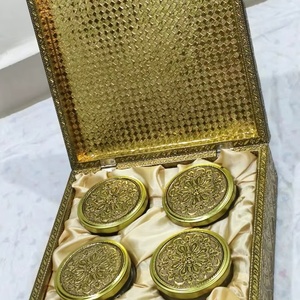 Golden Rectangular Decorative Gift <b>Box</b> with Four Metallic <b>Containers</b> Luxury Festive Hamper for Weddings - Product Image 1