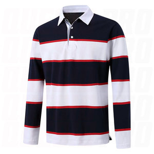 Chemise polo à manches longues en jersey rayé à blocs de couleur en coton de haute qualité avec logo brodé personnalisé, chemise de rugby tricotée pour hommes, vêtements de sport - Product Image 1