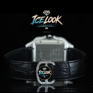 นาฬิกาข้อมือผู้ชายทรงสี่เหลี่ยมแบบ Iced Out ตัวเรือนสแตนเลส หน้าปัดคริสตัล สไตล์ฮิปฮอปสุดหรู - Product Image 2