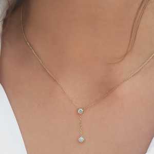 Drop Lariat Pendant Necklaces 14K 18K Solid Gold Minimalist Round Cut Lab Grown Diamond Bezel Set Luxury Solitaire Jewelry Gifts - Product Image 2