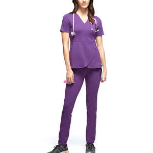 AL SWANS INTERNATIONAL Ensemble de tenue médicale pour femme, violet, haut à col en V et pantalon, uniforme d'hôpital, en coton tricoté, modèle ASI-HI-110 Needle - Product Image 1