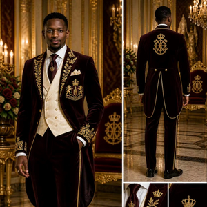 Traje de esmoquin para hombre, talla grande, marrón y azul, bordado a mano, con lentejuelas pesadas, estilo militar, para boda - Product Image 1