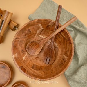 Tazón de Servir Artesanal de Madera con Diseño Floral, Vajilla para Cocina HCZ-213 Sin Recubrimiento, para Fiestas, 1 kg, ZONA Uttar Pradesh - Product Image 2