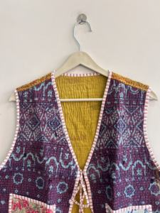 Chaleco Kantha sin Mangas, Estilo Boho Vintage, Hecho a Mano, Reversible, para Mujer - Product Image 3
