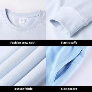 Chándal de Algodón Blanco para Hombre, Cuello Redondo, Manga Larga, Color Sólido, Corte Regular Informal, Cintura Elástica, Bolsillos Laterales, Ropa de Primavera - Product Image 6