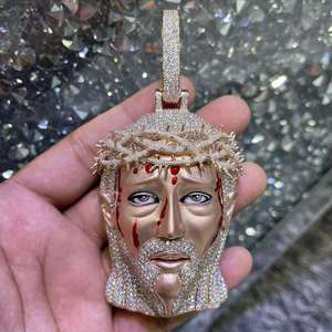 Pendentif Visage de Jésus en Argent Sterling 925 avec Moissanite, Taille Ronde Brillante, Sertissage Clos, Plaqué Argent, Breloque Unisexe pour Tenues de Soirée - Product Image 3