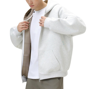 Sweat-shirt à capuche zippé pour homme, coupe ample, style décontracté, couleur unie, en coton French Terry, pour l'automne - Product Image 1