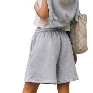 <b>Womens</b> Wide Leg Sweat <b>Shorts</b> Elastic Waist Drawstring Side Pockets Oversized Relaxed Fit Open Hem Custom Wholesale OEM Supplier - Product Image 1