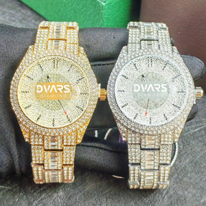 Montre à quartz pour homme de luxe, dorée, entièrement incrustée de diamants simulés, cadran hip-hop bling, bracelet à maillons métalliques - Product Image 2