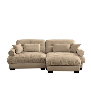 Divano Moderno Oversize a 2 Posti in Velluto con Poggiapiedi, Braccioli Imbottiti e Cuscino Lombare - Cuscini Decorativi Inclusi per Soggiorno - Product Image 6