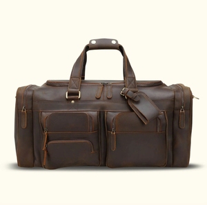 Genuine Leather <b>Weekender</b> Duffle <b>Bag</b> With Multiple Pockets Zipper Closure Unisex Travel Organizer 56–75L Capacity - Product Image 4
